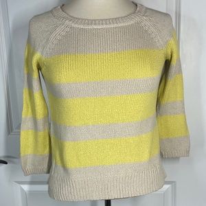 Loft, Sz, Small, Crew Neck Yellow & Tan 3/4 Sleeve Sweater